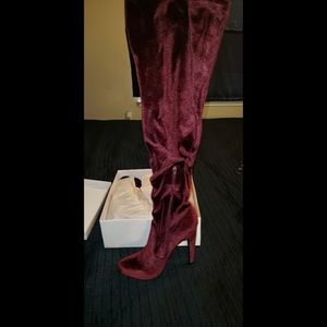 Velvet thigh high boots